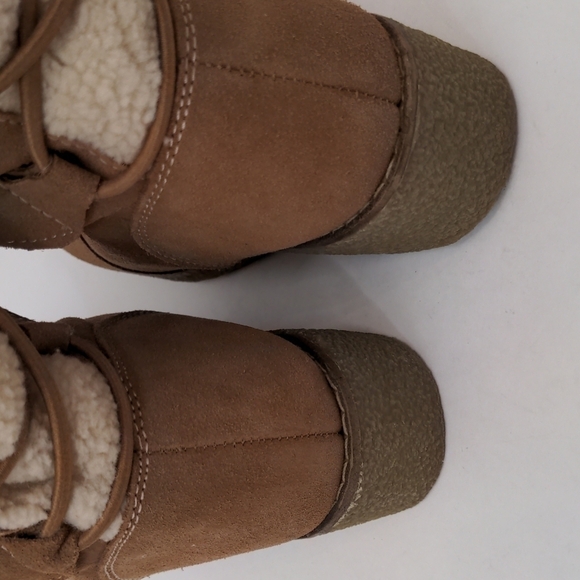 land's End Chalet Cognac Suede Leather Faux Fur Boots 7D - Picture 8 of 10